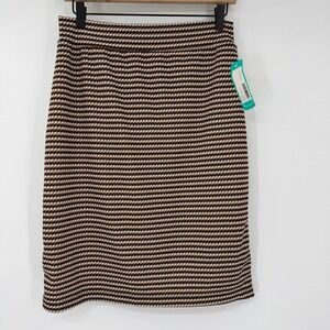 Renee C Essence Midi Skirt Large Camel Houndstooth Pencil Stretch Lined Size L